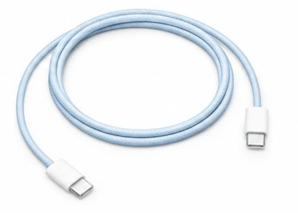 Slacked Woven USB-C Cable in blue, coiled 1 metre braided nylon cable