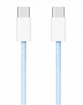 Slacked Woven USB-C Cable in blue, close-up of both USB-C connectors