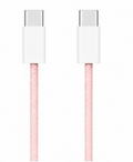 Slacked Woven USB-C Cable in pink, close-up of both USB-C connectors