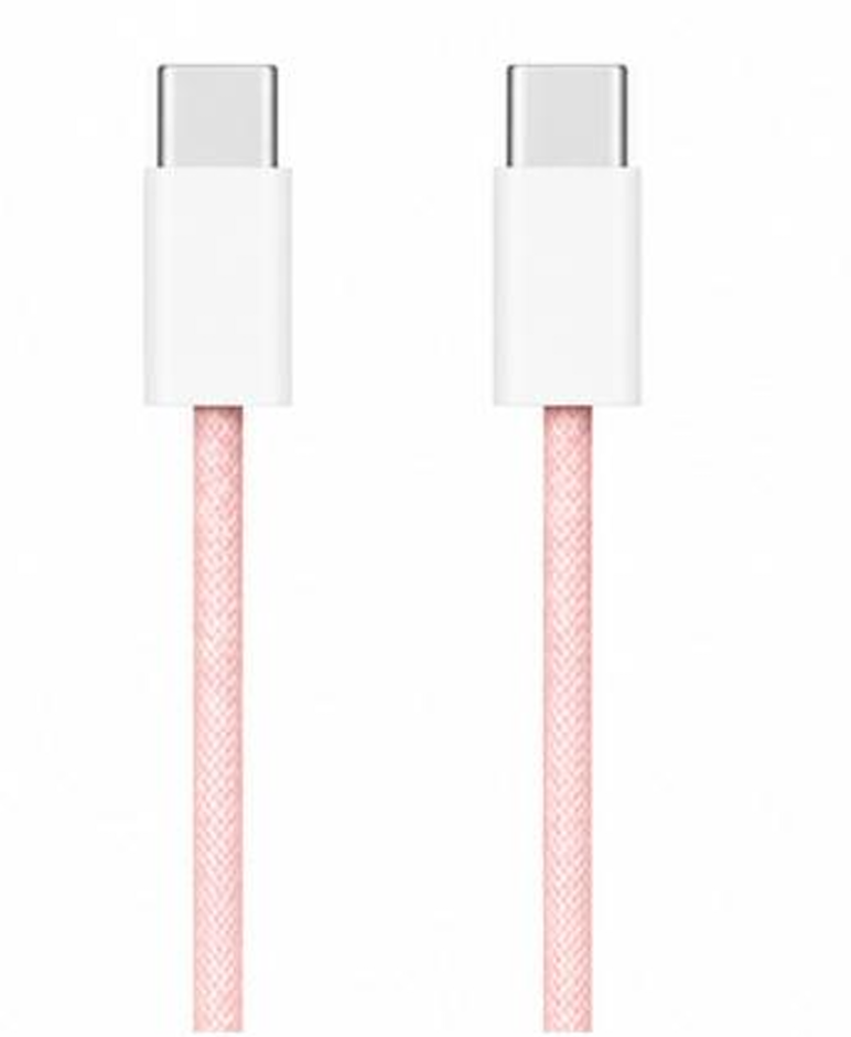 Slacked Woven USB-C Cable in pink, close-up of both USB-C connectors