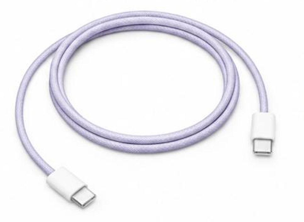Slacked Woven USB-C Cable in purple, coiled 1 metre braided nylon cable