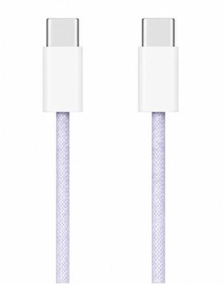 Slacked Woven USB-C Cable in purple, close-up of both USB-C connectors