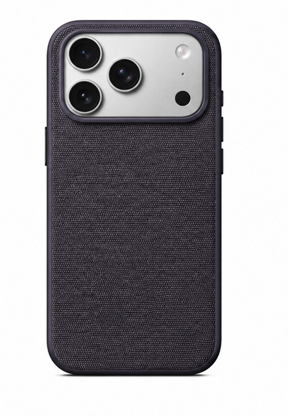 Slacked Woven iPhone Case in aubergine, deep dark purple textile back with raised camera surround